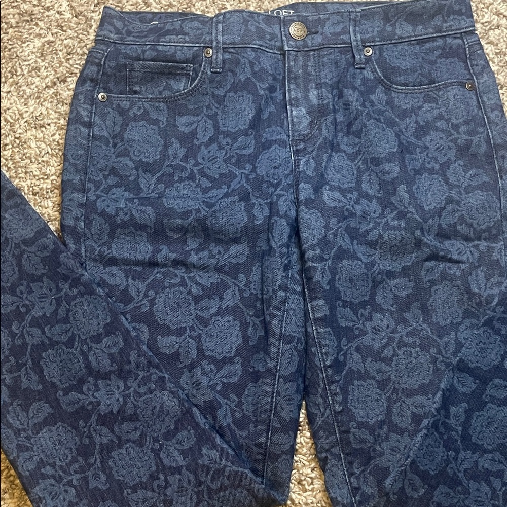 LOFT Dark Blue Floral Rose Skinny Jeans